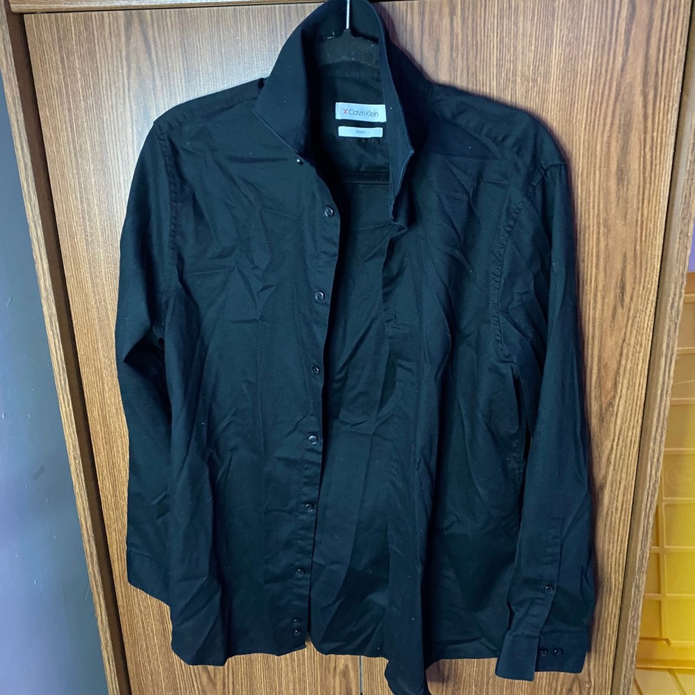 Calvin Klein X Dress Shirt Mens Medium Slim Black Stretch ButtonDown Long Sleeve